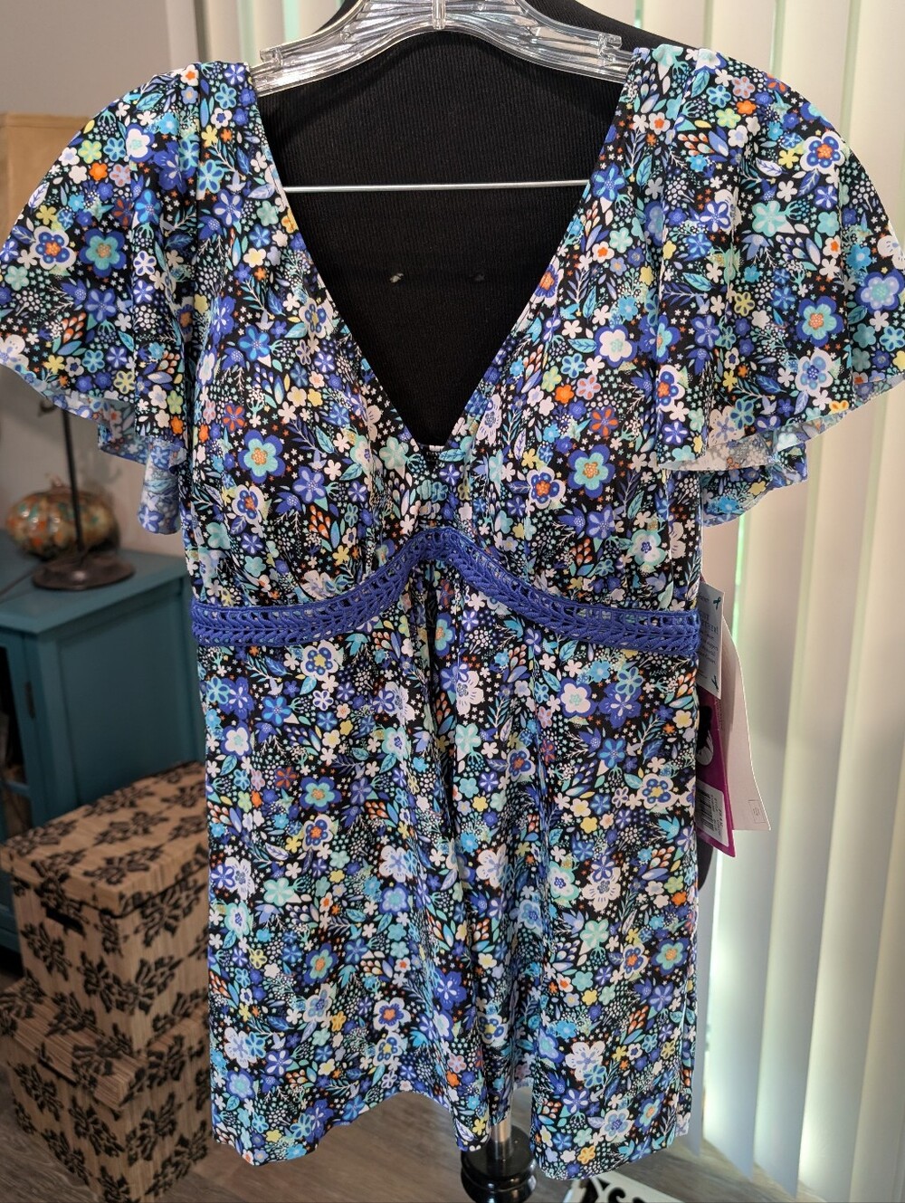Fit 4u Bathing Suit Top Blue Floral